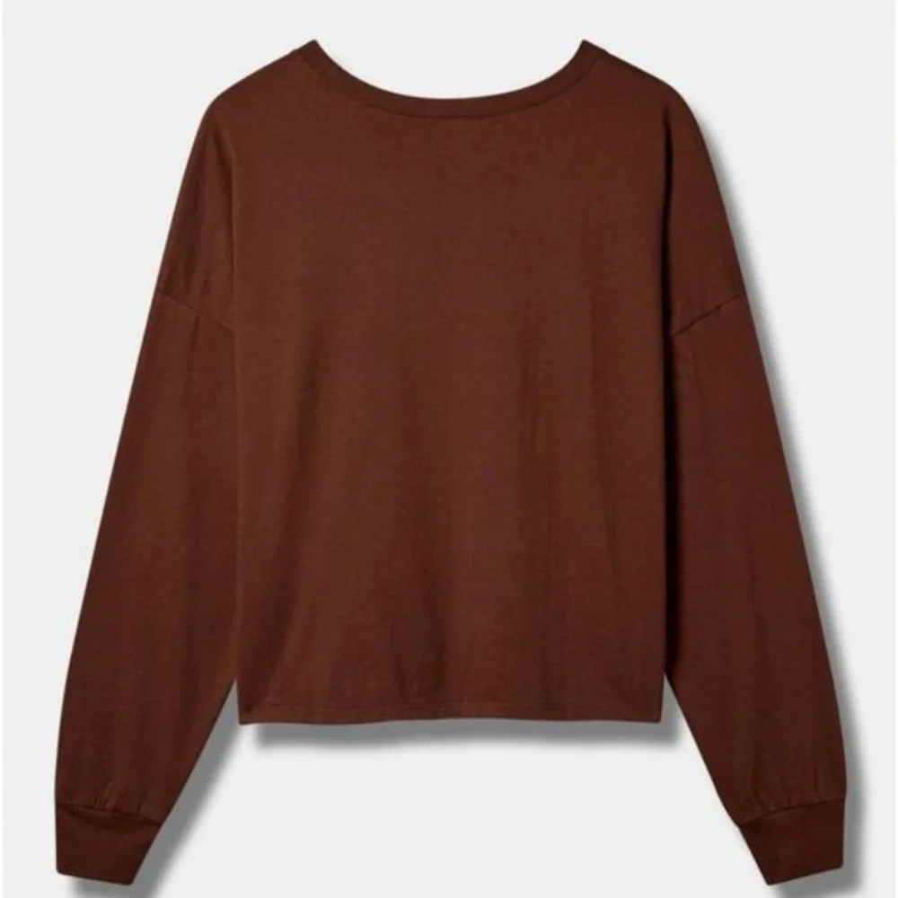 Torrid Positive Vibes Relaxed Fit Cotton Jersey Crew Neck Crop Tee Brown Size 1 - Picture 2 of 5